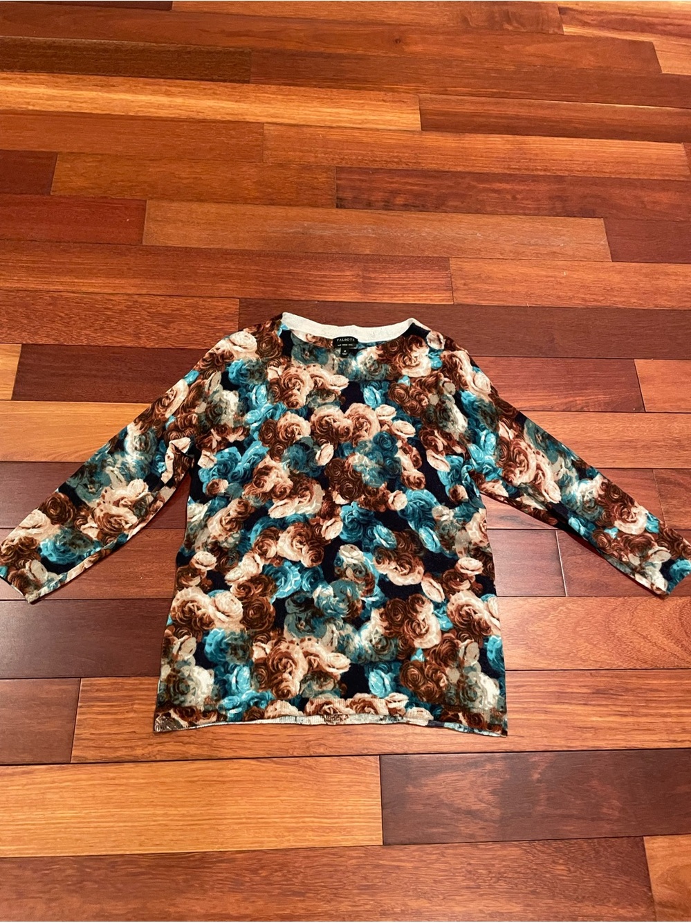 Talbots Floral 3/4-Sleeve Merino Wool Sweater